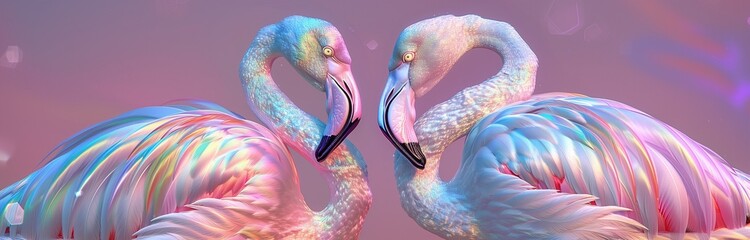 iridescent two flamingos for a card