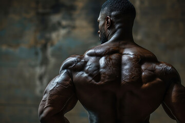 Fototapeta na wymiar Muscular Back of an African American Athlete.
