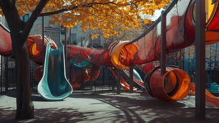 artificial intelligence generated image of a colorful playground - obrazy, fototapety, plakaty