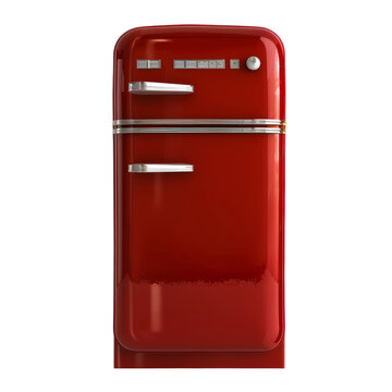 Retro red refrigerator with chrome handles, cut out transparent