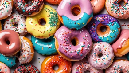 Colorful tasty glazed donut with sprinkles