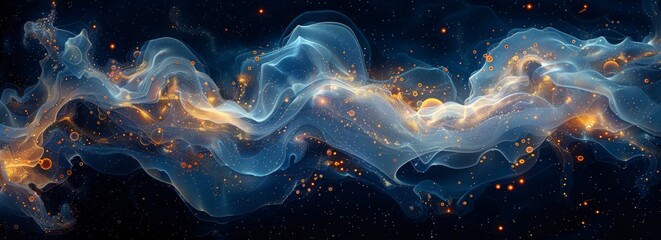 A computer-generated wave rippling through the vastness of space, showcasing fluid dynamics and energy in a celestial setting.