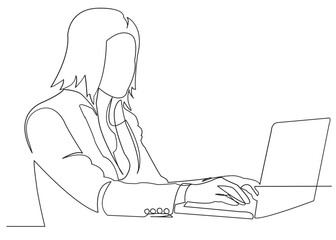 one continuous drawn line depicting a woman doing a hand-drawn picture of a silhouette. Line ars. character woman businessman