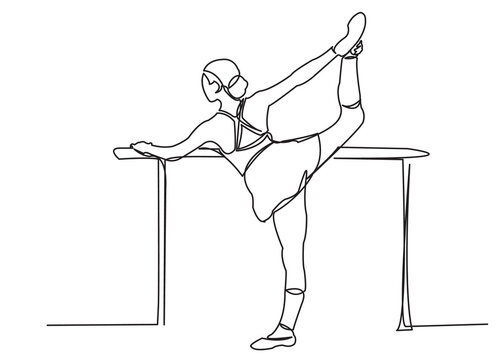 one continuous drawn line of choreography training drawn from the hand a picture of the silhouette. Line art. the character of the girl shansovshchitsy trainer at the stonka