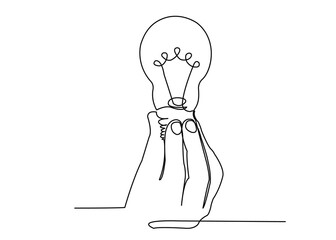 one line continuous painted woman with a light bulb, a man with a light bulb, a doctor with a lightbulb painted by hand picture silhouette. Line art. character woman male doctor, hand holding light bu