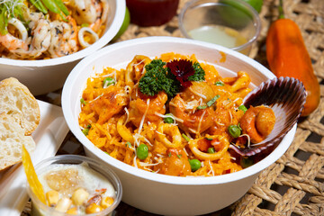 Peruvian food delicious rice with mariscos