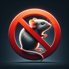 Prohibited Pest: Gray Mouse in Red No-Entry Sign