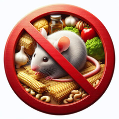 No Mice Allowed: White Mouse on Food in Prohibition Sign