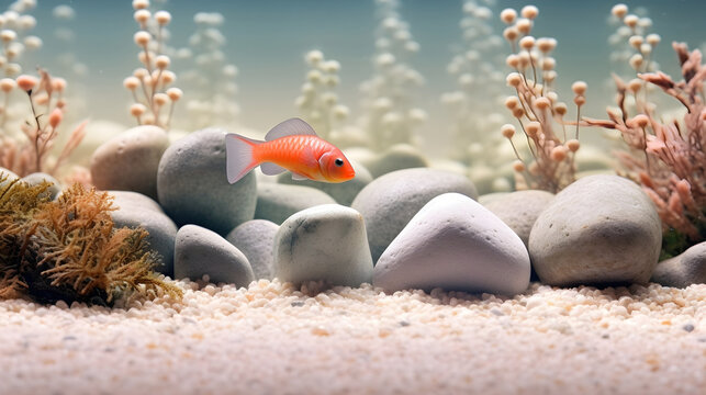 Small Aquatic World Hosting a School of Fish amidst a Submerged Forest. Generative AI