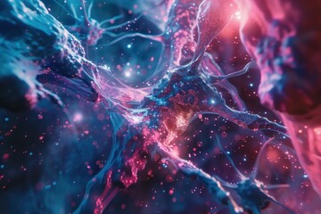 Neuron cell in abstract space technology - obrazy, fototapety, plakaty
