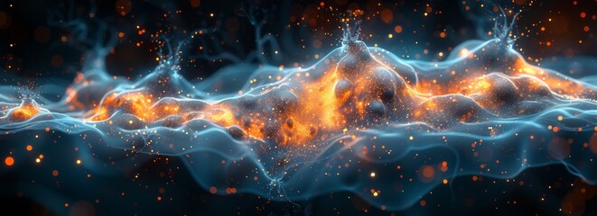 A computer-generated depiction of a powerful wave of fire, showcasing intense flames and heat energy in motion. The wave appears to be engulfing its surroundings with fierce intensity and velocity.