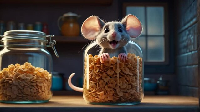 cute cartoon mouse in the kitchen