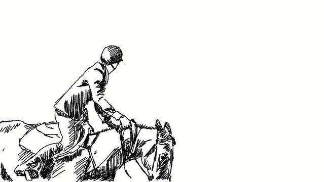 Animated sketch of a equestrian jumping competition.