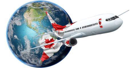 Earth globe and airplane of canada
