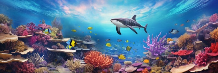 Sea background with fish and carals