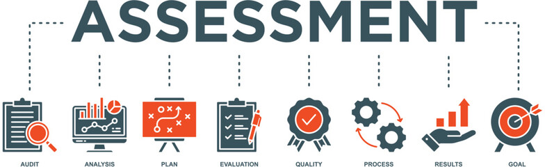 Assessment banner web icon vector illustration for accreditation and evaluation method on business and education - obrazy, fototapety, plakaty