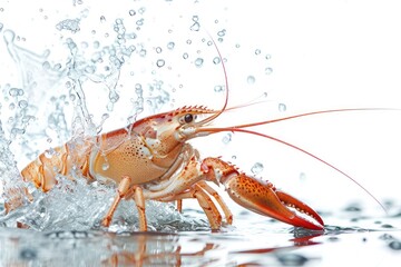 Lobster jumping out of water isolated on white background