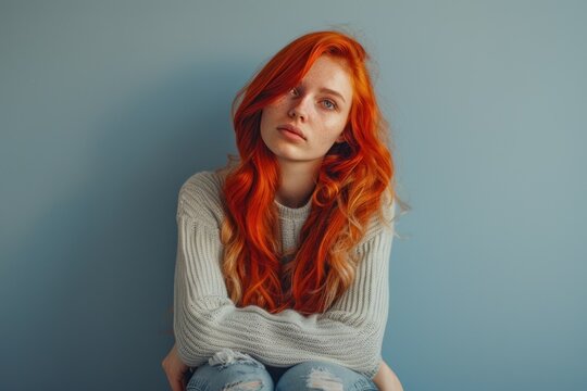 Red hair woman with room