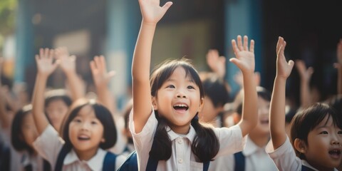 Group of Young Asian Children Standing Together in Educational Setting Generative AI