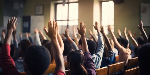 Group of Black People Raising Hands in Church Generative AI - obrazy, fototapety, plakaty