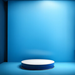 Blue Display Background, Product Display Podium platform, studio stage pedestal light, abstract blue scene, minimal s modern interior, ad, podium platform, product presentation space, advertisement