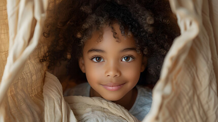 Black Child Covered with Blanket