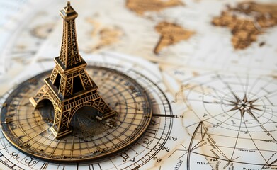 Photo of astrological charts with the Eiffel Tower on top, white paper background