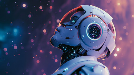 A powerful image showcasing the side view of an AI robot's head, focused on the digital eye symbolizing vision and insight