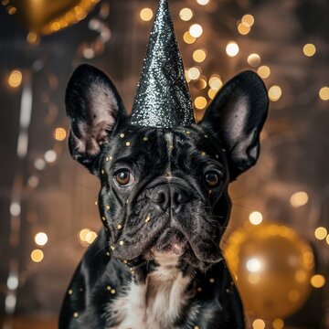 a dog wearing a party hat