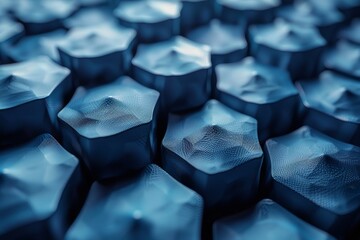Digital art of a hexagonal pattern bathed in an ethereal blue lighting, creating a futuristic feel