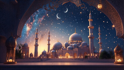 mosque in night - obrazy, fototapety, plakaty