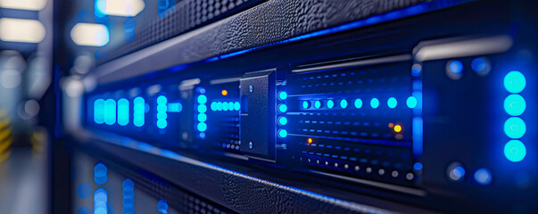 Data center with server and networking technology, digital information concept - obrazy, fototapety, plakaty