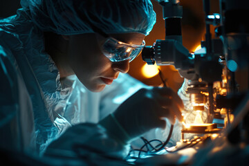 Scientist Concentrating on Precision Work in Lab. - obrazy, fototapety, plakaty