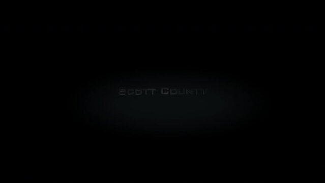 Scott County 3D title metal text on black alpha channel background