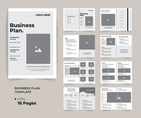 Corporate Business Plan template design with creative layout 16 pages design - obrazy, fototapety, plakaty