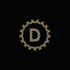 Golden and white vector frame with letter D