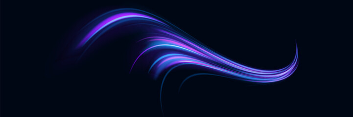 Abstract blue wave background. Wavy transparent curved lines in the form of the movement of sound waves in a set of different shapes of whirlpool, twist, spiral. Light arc in blue colors, in the form
