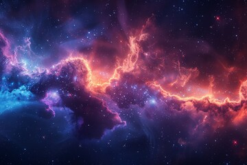 This visually stunning photo displays captivating cosmic clouds and star formations, highlighting the vastness and mystery of the universe - obrazy, fototapety, plakaty