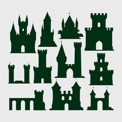 castle ruins silhouette set