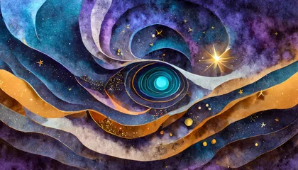 Fotobehang Abstract 3D Liquid Swirl Encountering a UFO in a Cosmic Landscape. Ideal for Space Art, Science Fiction Backgrounds, Futuristic Design Elements, and Imaginary Universe Concepts. © The Perfect Moment