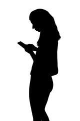 Girl standing and watching in a cell smart phone