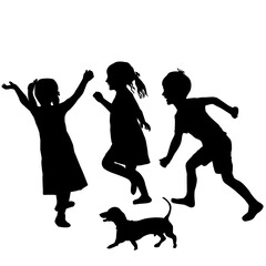 Silhouettes of kids playing - 764187739
