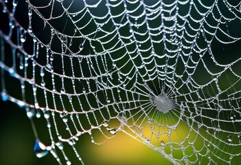 Naklejka premium illustration, close water droplets spider web macro, arachnid, arthropod, arachnology, arachnoid, spiderling, spiderweb, cobweb, dew, waterdrop