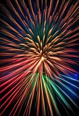 illustration, vibrant long exposure fireworks display festive event, celebration, colorful, streaks, lights, night, sky, festival, party, explosion