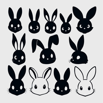 easter bunny head silhouette set