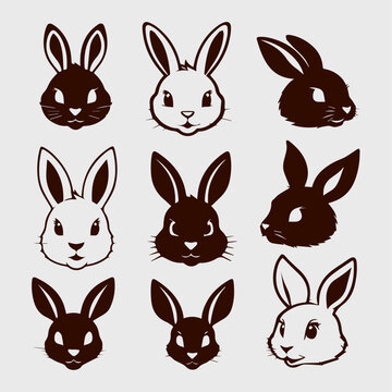 easter bunny head silhouette set