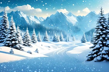 EPS 10 vector file showing christmas time nature landscape background with snow fields, firs,...