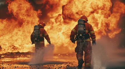 Firefighter Training: Fireman Extinguishing Flames