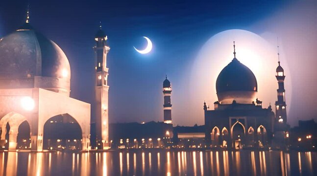 Illuminating Islamic Festivities: Modern Holiday Banner for Ramadan, Raya Hari, Eid al-Adha, and Mawlid Celebrations

