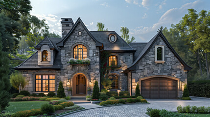 Obraz premium Showcase the idealized vision of a dream home with an image of a beautiful house nestled in a picturesque setting, representing the fulfillment of one's aspirations and desires.